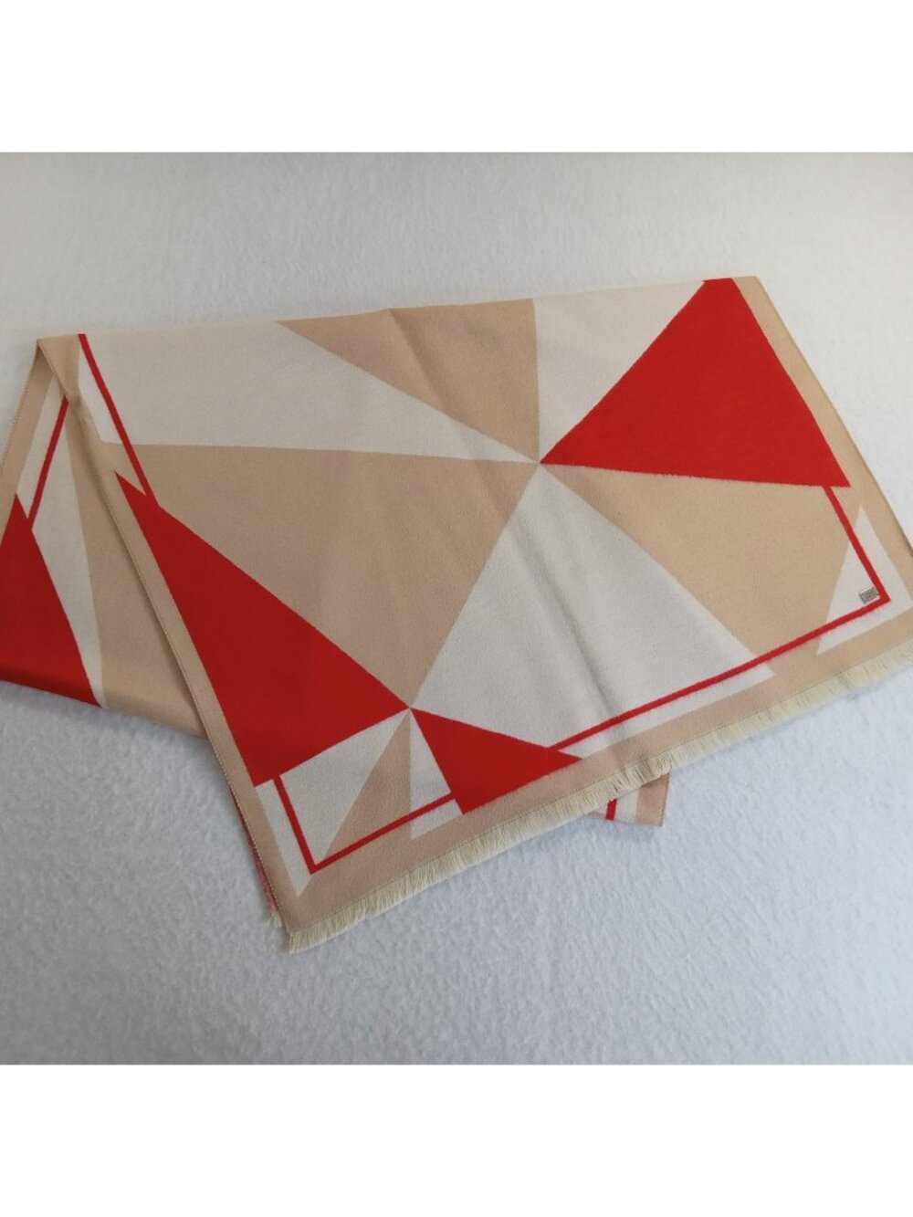 Soia & Kyo Blanket Scarf Shawl Cream Red Beige Geometric 73"x25" SOFT